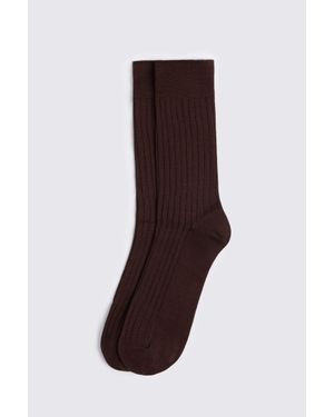Moss Mercerised Ribbed Sock - Brown