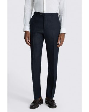 Moss Regular Fit Twill Linen Trousers - Blue