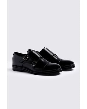 Moss Chunky Double Monk Shoes - Black