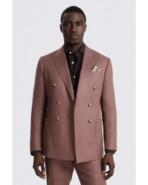 Moss Slim Fit Mauve Twill Linen Suit Jacket - Brown