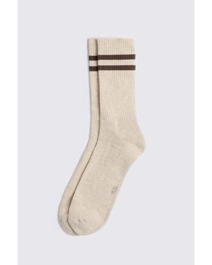 Moss Oatmeal Melange Chocolate Stripe Socks - White