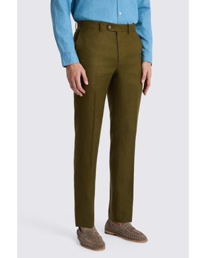 Moss Tailored Fit Twill Linen Trouser - Green