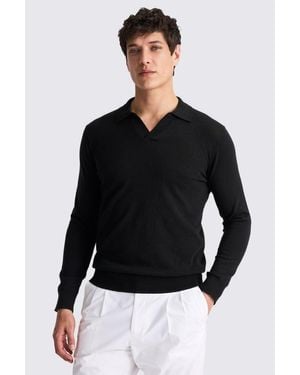 Moss Linen Blend Skipper Polo - Black
