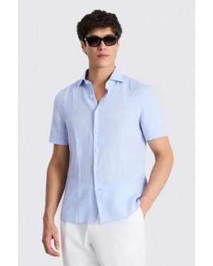 Moss Sky Short Sleeve Linen Shirt - Blue