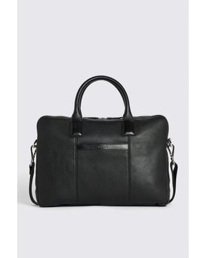Moss Grained Leather Briefcase - Black