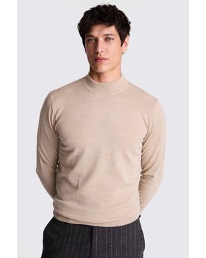 Moss Camel Merino-Blend Mock-Neck Jumper - Natural