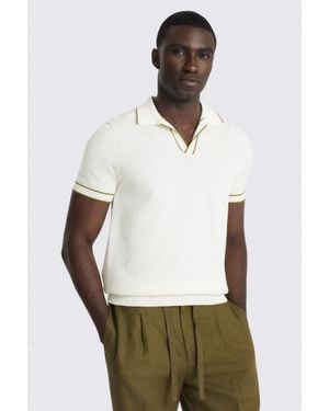 Moss Off- Contrast Placket Skipper Polo Shirt - White