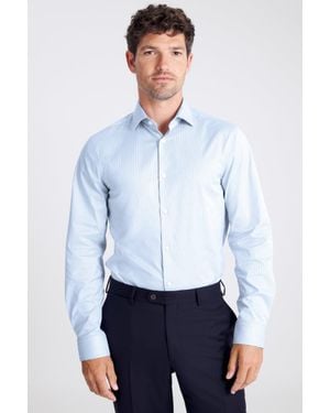 Moss Slim Fit Sky Stretch Stripe Shirt - White