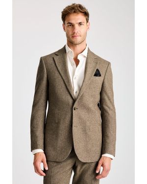 Moss Tailored Fit Herringbone Tweed Suit Jacket - Natural