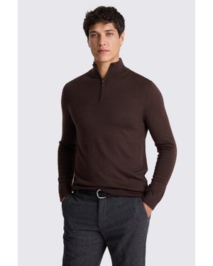 Moss Dark Plum Merino Zip-Neck Jumper - Purple