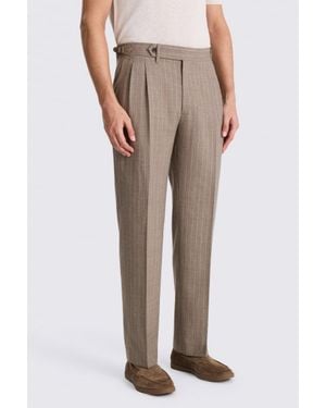 Moss Taupe Stripe Pleated Wool Trousers - Brown