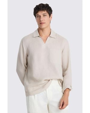 Moss Taupe Popover V-Neck Linen Shirt - White
