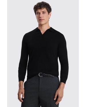 Moss Merino-Blend Skipper Polo - Black