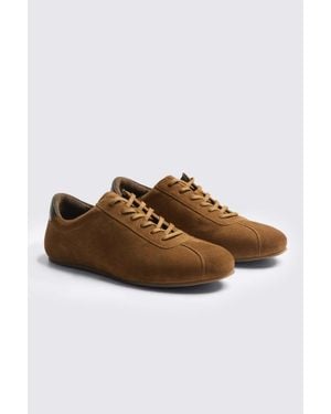 Moss Suede Flat Sole Trainers - Brown