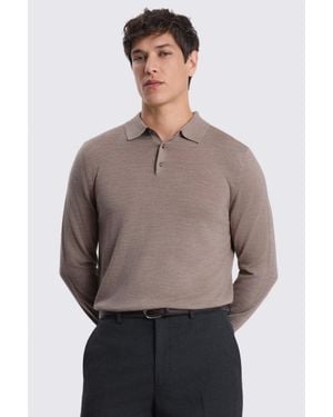 Moss Taupe Merino Long-Sleeve Polo Shirt - Grey