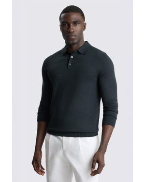Moss Dark Merino Long-Sleeve Polo Shirt - Black
