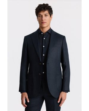 Moss Tailored Fit Twill Linen Suit Jacket - Blue