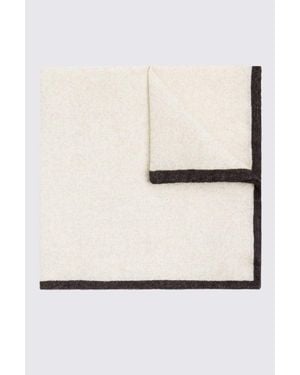 Tessitura bottinelli Italian Chocolate Wool Border Pocket Square - Natural
