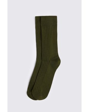 Moss Khaki Mercerised Ribbed Sock - Green