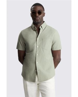 Moss Sage Short Sleeve Cotton Oxford Shirt - Natural