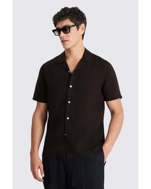 Moss Chocolate Linen Cuban Collar Shirt - Black