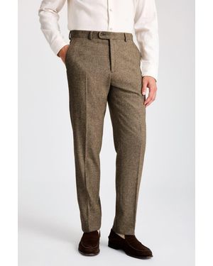 Moss Tailored Fit Herringbone Tweed Trousers - Blue