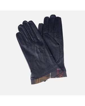 Barbour Tartan Trimmed Leather Gloves - Blue