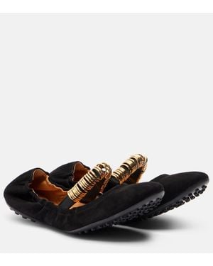 Tod's Verzierte Ballerinas Dee Aus Veloursleder - Schwarz