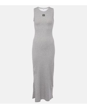 Loewe Abito lungo Anagram in jersey di misto cotone a coste - Grigio