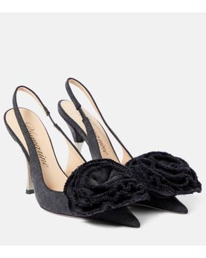 Blumarine Floral-Applique Denim Slingback Court Shoes - Black