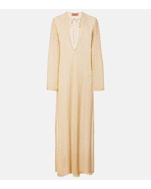 Missoni Open-Knit Tie-Neck Lame Kaftan - Natural