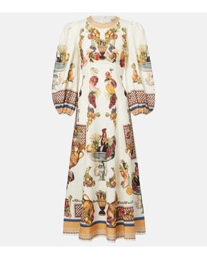 ALÉMAIS Mercado Printed Linen Midi Dress - Metallic
