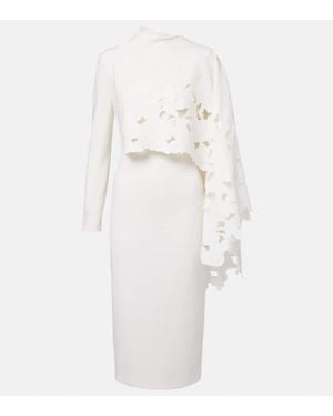 Oscar de la Renta Cape-Detail Wool-Blend Midi Dress - White