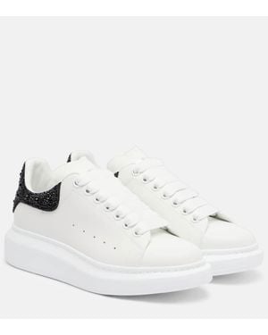 McQueen Oversized Embellished Leather Sneakers - White
