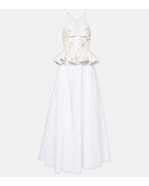Giambattista Valli Abito Lungo Con Pizzo E Volant - Bianco