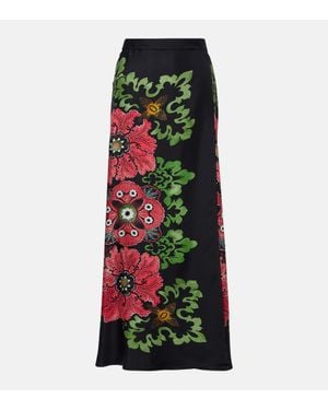 La DoubleJ Jupe Portefeuille Sarong En Soie A Fleurs - Noir