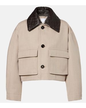 Bottega Veneta Cropped Leather-Trimmed Wool Jacket - Natural
