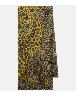 Saint Laurent Foulard En Soie A Motif Leopard - Vert