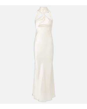 The Attico Gathered Halterneck Satin Gown - White
