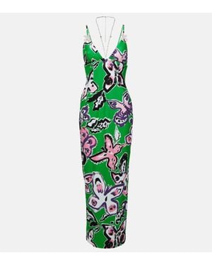 Area Halterneck Embellished Printed Gown - Green