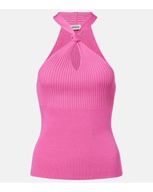 Jonathan Simkhai Andrea Ribbed-Knit Halterneck Top - Pink