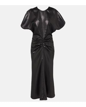 Victoria Beckham Gathered Lame Midi Dress - Black