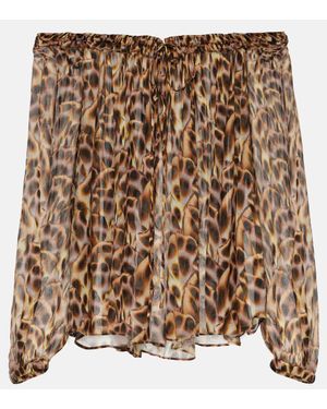 Isabel Marant Vutti Printed Off-Shoulder Blouse - Brown