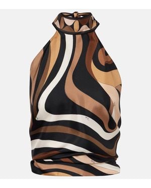 PUCCI Marmo Halterneck Silk Satin Top - Black