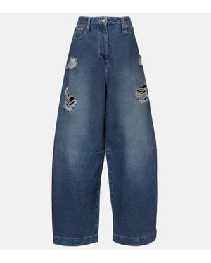 Simone Rocha Distressed High-Rise Wide-Leg Jeans - Blue
