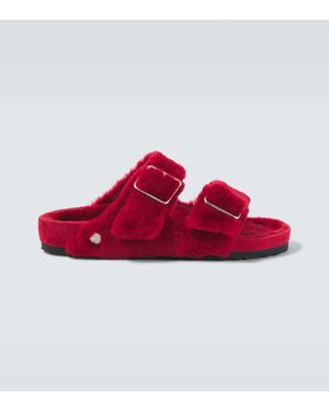 Birkenstock Arizona 1774 Shearling-Lined Suede Sandals - Red