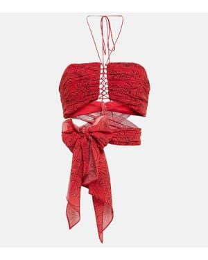 Etro Tie-Waist Halter-Neck Crop Top - Red