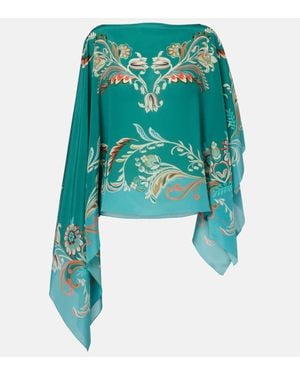 Etro Draped Silk Crepe De Chine Top - Blue