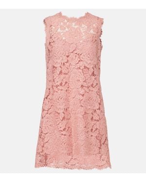 Dolce & Gabbana Sleeveless Floral Lace A-Line Dress With Dg Logo - Pink