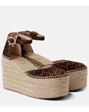 Gianvito Rossi Leopard-Print Suede Espadrille Wedges - Brown